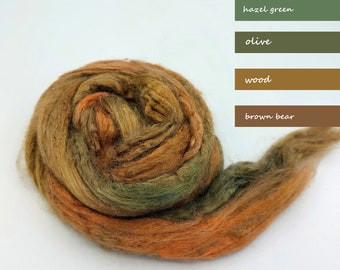 Hand Dyed Tussah Silk Roving – AUTUMN Forest 0.88oz (25g) Fiber Your Handcrafts, Rolags Carding, Spinning, Needle or Nuno Felting, Fiber Art