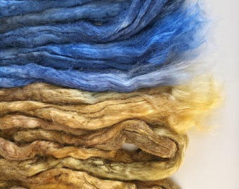 Handgefärbter Tussah Seidenkammzug zum Filzen, Spinnen, Papierherstellung