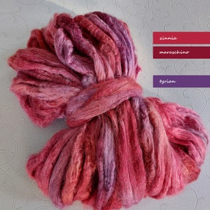 Hand Dyed Tussah Silk Roving – Strawberry Jam Pink, 0.88oz/25g Spinning & Felting Fiber for Rolags, Needle Felting, Fiber Art Projects.