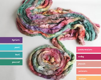 Hand Dyed Tussah Silk Roving – Crocus Fiber Art, Spinning, Felting (0.88oz)