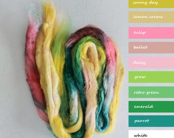 Hand Dyed Tussah Silk Roving - Fruit Jelly Fiber, 25g for Spinning & Felting