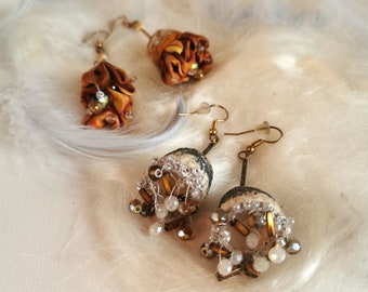 Silk Cocoons Earrings, Lightweight Dangle Earrings, Silkworm Earrings, Romantic Jewelry for Her, Mom, Mother's Day Gift, Handmade Gift.