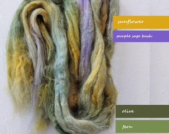 Hand Dyed Tussah Silk Roving – Autumn Meadow Fiber, 25g