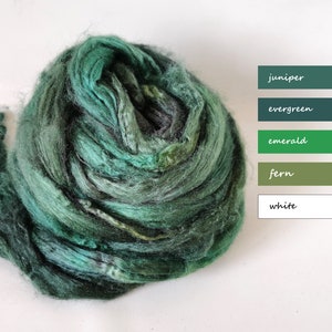 Hand dyed Tussah silk roving – RICHGreen 0.88oz/25 g. fiber for your handicrafts and creations, suitable for carding, spinning, felting