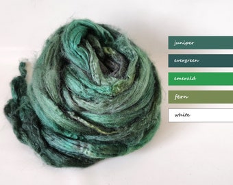 Hand dyed Tussah silk roving – RICHGreen 0.88oz/25 g. fiber for your handicrafts and creations, suitable for carding, spinning, felting