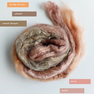 Hand Dyed Tussah Silk Roving – Pink+Ash Gray 0.88oz/25g Fiber for Your Handcrafts, Rolags Carding Spinning Needle or Nuno Felting TextileArt