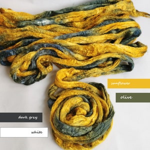 Hand Dyed Tussah Silk Roving – SUNand DarkClouds 0.88oz/25g Fiber Your Handcrafts, Rolags Carding, Spinning, Needle, Nuno Felting, Fiber Art