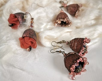 Brown Silk Cocoons Earrings, Lightweight Dangle Earrings, Silkworm Earrings, Romantic Jewelry for Her, Mom, Mother's Day Gift, Handmade Gift