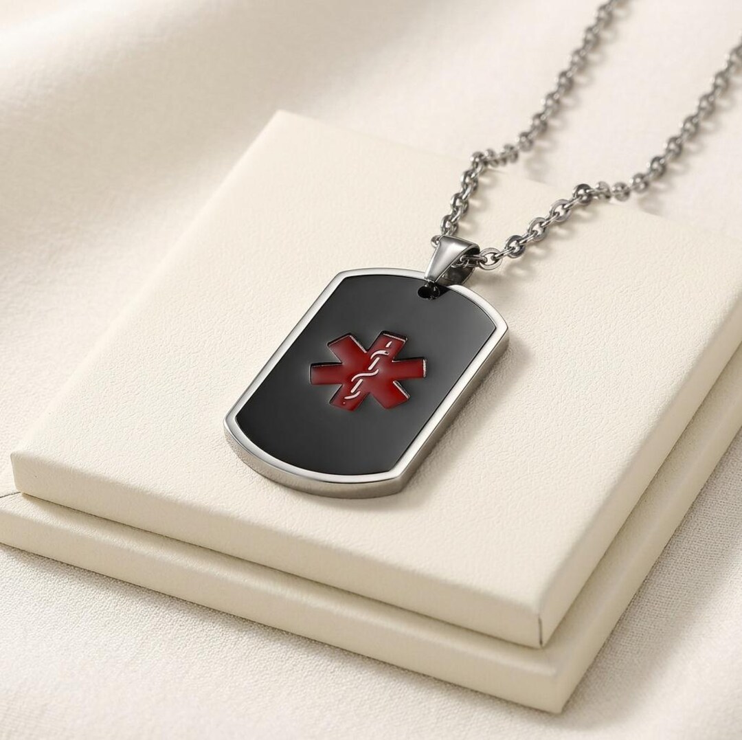 Men's Black Stainless Steel Medical Alert Dog Tag Necklace ...
