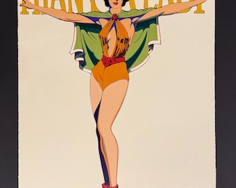 Artista pop Mel Ramos - Phantom Lady - Serigrafía firmada de edición limitada sobre papel negro 100/100