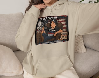 Sudadera con capucha con estampado de superhéroe veterano de Wear Capes / Diseño patriótico para veteranos militares
