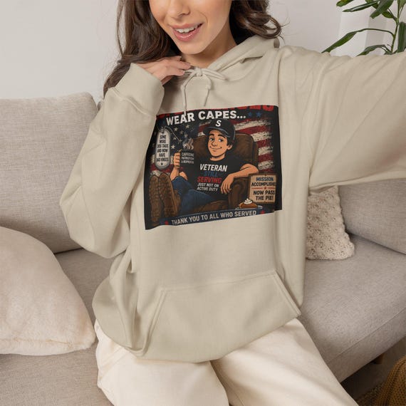 Veteran Hoodie with Superhero Graphic, Cozy Cotton-Poly Blend