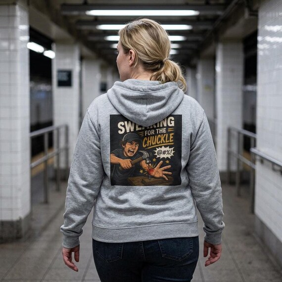 Funny Hoodie with Vintage Comic Print, Full Zip Sweatshirt for Gag Gifts