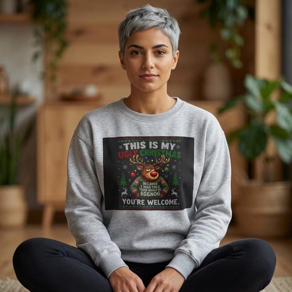 Festive Unisex Reindeer Sweatshirt, 50/50 Cotton-Poly Christmas Crewneck