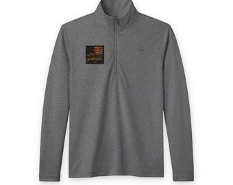 Pull-over carré avec fermeture éclair sur la poitrine et feuilles d'automne | Gris chiné
