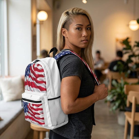 Patriotic Backpack with American Flag Design, School and Travel Bag