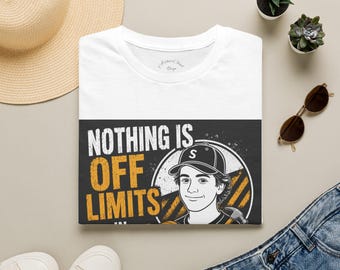 Camiseta con humor sobre la construcción "Nada está prohibido" / Ilustración retro de un trabajador