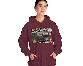 Sudadera con capucha estilo cómic de una obra en construcción vintage / Ilustración retro de una obra en construcción