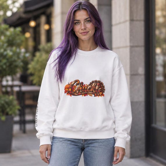 Crewneck Sweatshirt with Autumn Script, Pumpkin Leaves Graphic, 50/50 Cotton-Poly Blend