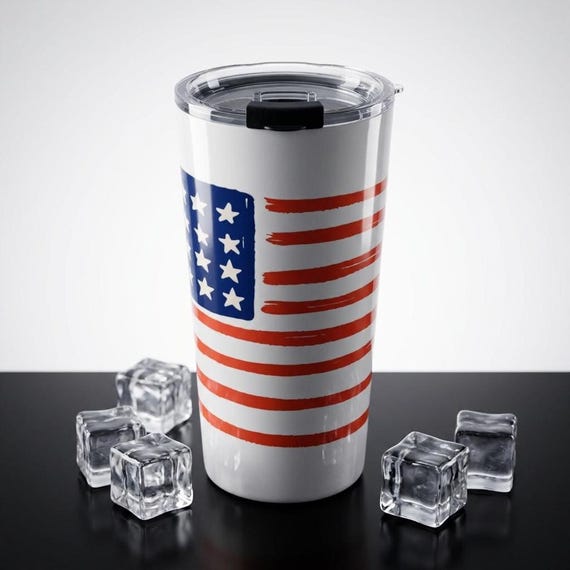 Patriotic Tumbler, Hand-Painted American Flag Insulated Travel Mug