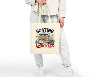 Navegar es mejor con Chuckles. Bolso de tela con estampado de barco vintage.
