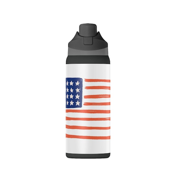 Watercolor American Flag Sports Bottle • Patriotic USA Hydration Tumbler