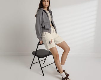 Pantalones cortos deportivos de felpa con logo de bandera americana Script / Patrióticos