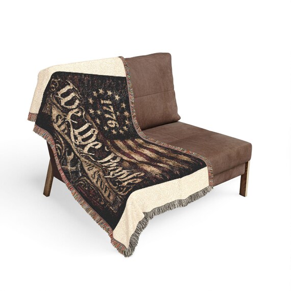 Nation Loyalty Blanket, Woven Cotton with Distressed 1776 Flag Design