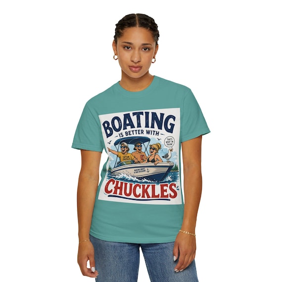 Garment-Dyed Boating T-Shirt, Vintage Lake Life Graphic Tee, Heavyweight Cotton Shirt