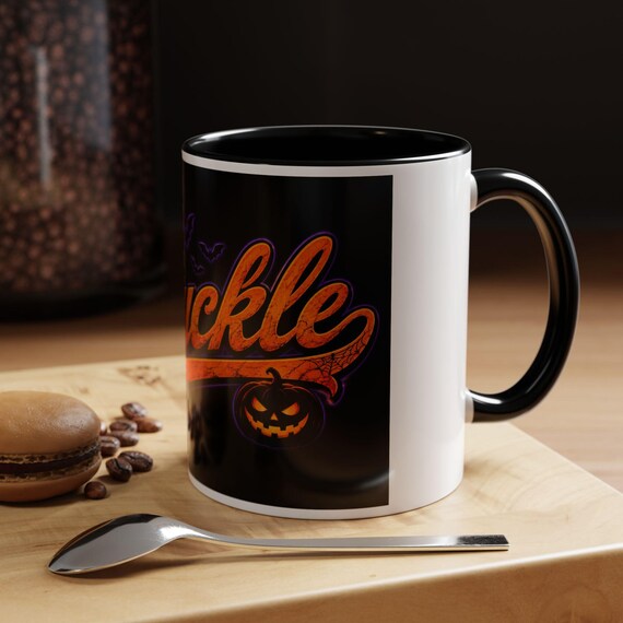 Halloween Mug with Pumpkin and Bat Design, Spooky Ceramic Coffee Cup