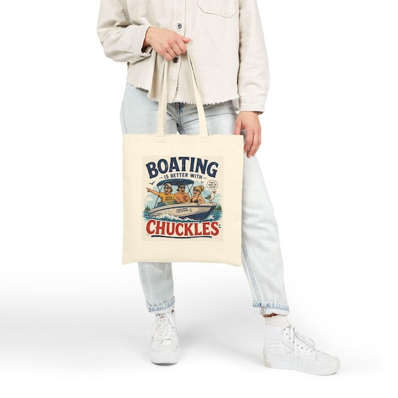 Funny Boating Canvas Tote, Nautical Beach Bag, Lake Life Summer Tote