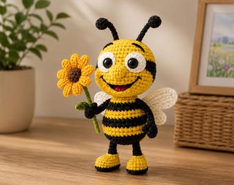 Patrón de abeja a crochet en PDF / Abeja amigurumi, juguete de girasol (descarga digital)