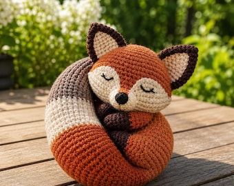 Sleeping Crochet Fox Plush | Handmade Amigurumi Woodland Animal Decor
