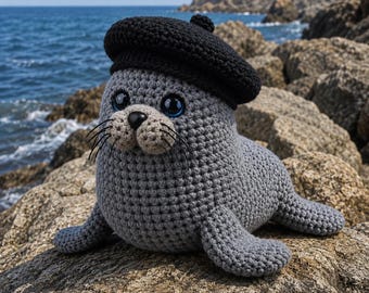 Peluche de foca de ganchillo / Animal marino amigurumi con boina / Decoración infantil con temática marina (patrón en PDF)