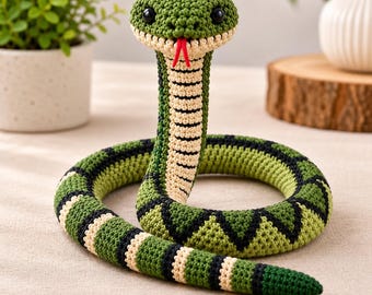 Patrón realista de serpiente amigurumi de ganchillo / Peluche de cobra en PDF, decoración de vida silvestre