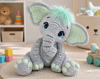 Handmade Crochet Elephant Plush Toy | Soft Amigurumi Nursery Decor