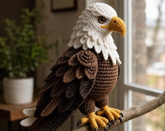 Patrón de amigurumi de águila calva realista a crochet / PDF detallado de peluche de ave rapaz