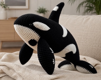 Patrón de orca a crochet en PDF / Tutorial de amigurumi de orca / Peluche de ballena a crochet / Juguete de animal marino a crochet / Decoración marina