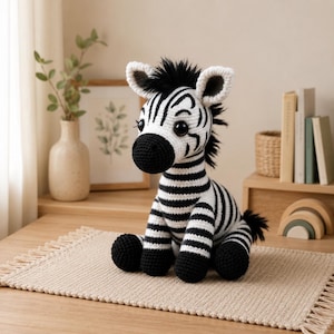 Schema all'uncinetto per zebra in PDF / Schema amigurumi per zebra / Tutorial per realizzare un giocattolo zebra all'uncinetto / Regalo all'uncinetto a tema animale della savana