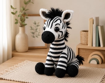 Patrón de cebra a crochet en PDF / Patrón de cebra amigurumi / Tutorial de juguete de cebra a crochet / Regalo de animal de safari a crochet