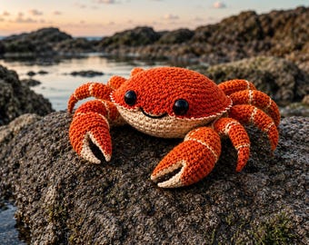 Patrón de amigurumi de cangrejo a crochet / Tutorial de peluche de animal marino kawaii (descarga en PDF)