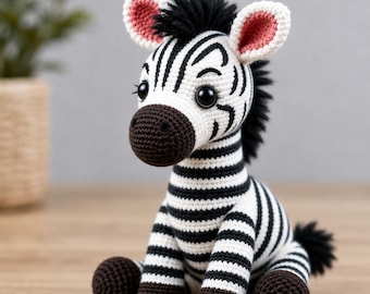 Niedliches Zebra Häkelmuster Plüschtier | Handgefertigte Amigurumi Zebra-Puppe | Gehäkeltes Tier Kinderzimmer Dekor | Zebra Stofftier Geschenk für Kinder