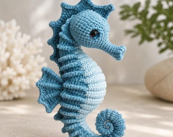 Peluche de caballito de mar de ganchillo / Caballito de mar amigurumi / Juguete de animal marino hecho a mano / Decoración costera de ganchillo / Lindo regalo de criatura marina