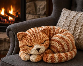 Patrón de ganchillo de gato durmiendo / Tutorial de amigurumi de gatito (descarga en PDF)