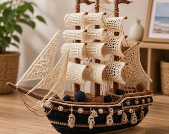 Patrón de ganchillo para velero histórico / Amigurumi de barco de vela histórico en PDF (Decoración náutica)