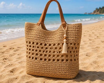 Crochet Beach Tote Bag PDF Pattern | Raffia Summer Tote | Boho Crochet Bag | Market Bag Pattern | DIY Beach Purse