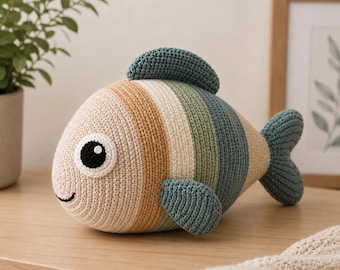 Patrón de pez a crochet en PDF / Tutorial de peluche de pez amigurumi / Ganchillo de animales marinos / Regalo para decoración de guardería / Juguete de crochet para hacer tú mismo