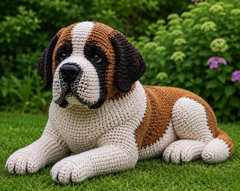 Patrón realista de San Bernardo a crochet / Perro amigurumi en PDF / Diseño de juguete para razas gigantes