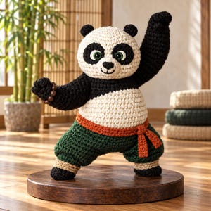 Virkat pandamönster | Kampsportspanda Amigurumi PDF | Karatedjur Plyschleksak | Söt pandapresent | Digital nedladdning