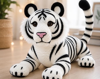Wzór szydełkowy na białego tygrysa | Realistyczna pluszowa zabawka amigurumi (do pobrania w formacie PDF)